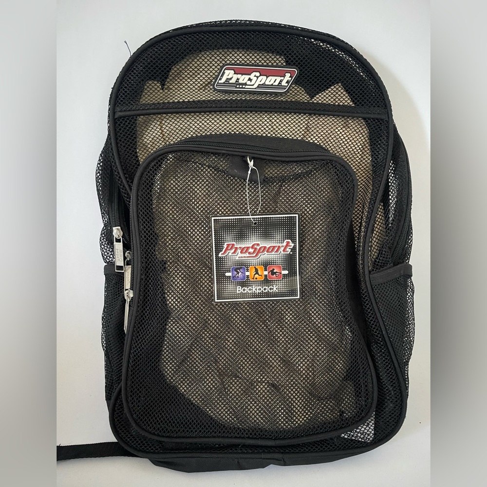 Brand new ProSport Black Mesh Pack Zippered School Bag Backpack
